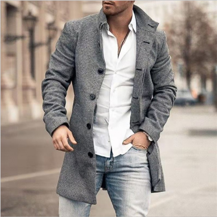 Pocket autumn and winter long Casual European style overcoat