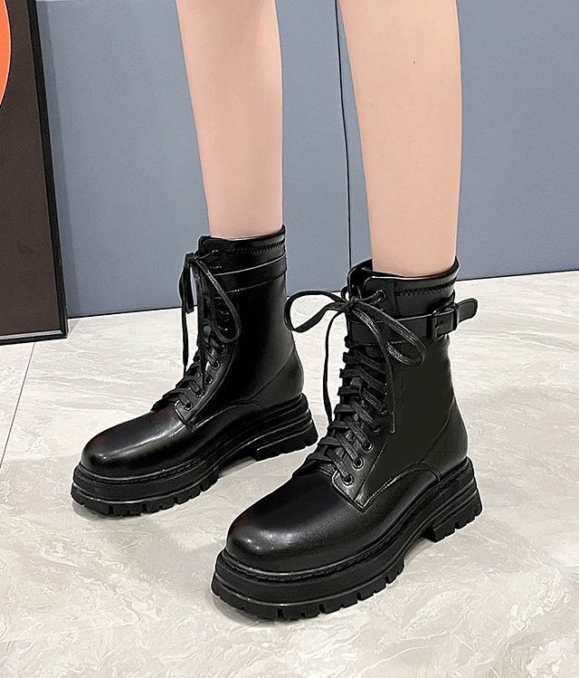 Thick crust round boots Rome style elasticity women's boots