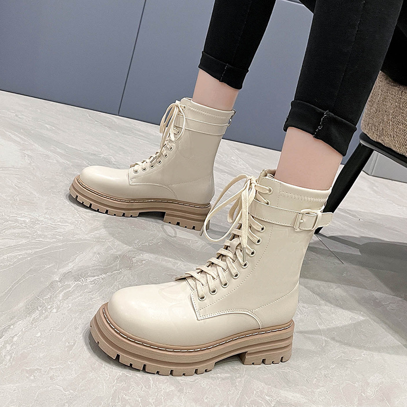 Thick crust round boots Rome style elasticity women's boots