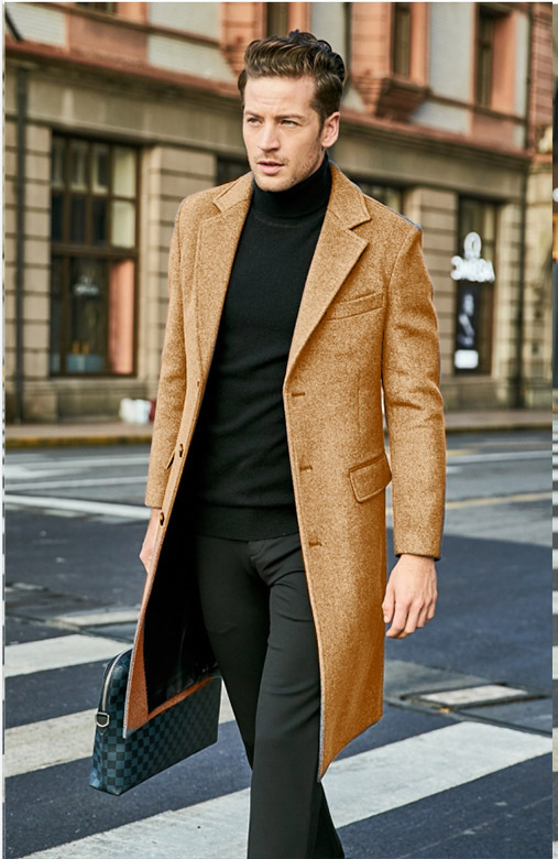 Woolen autumn and winter coat long woolen coat for men