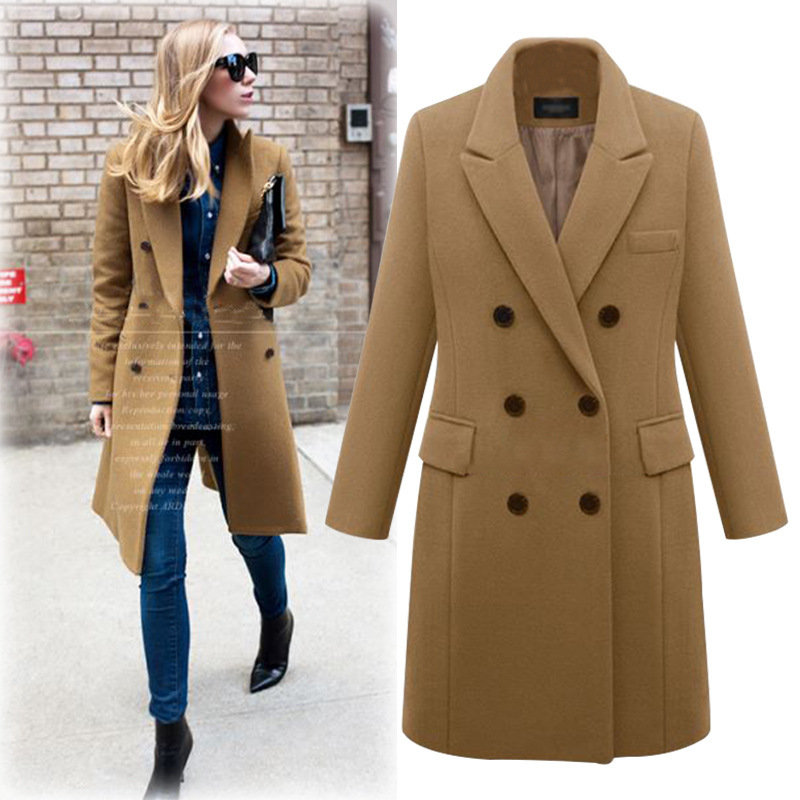 Long windbreaker European style woolen coat