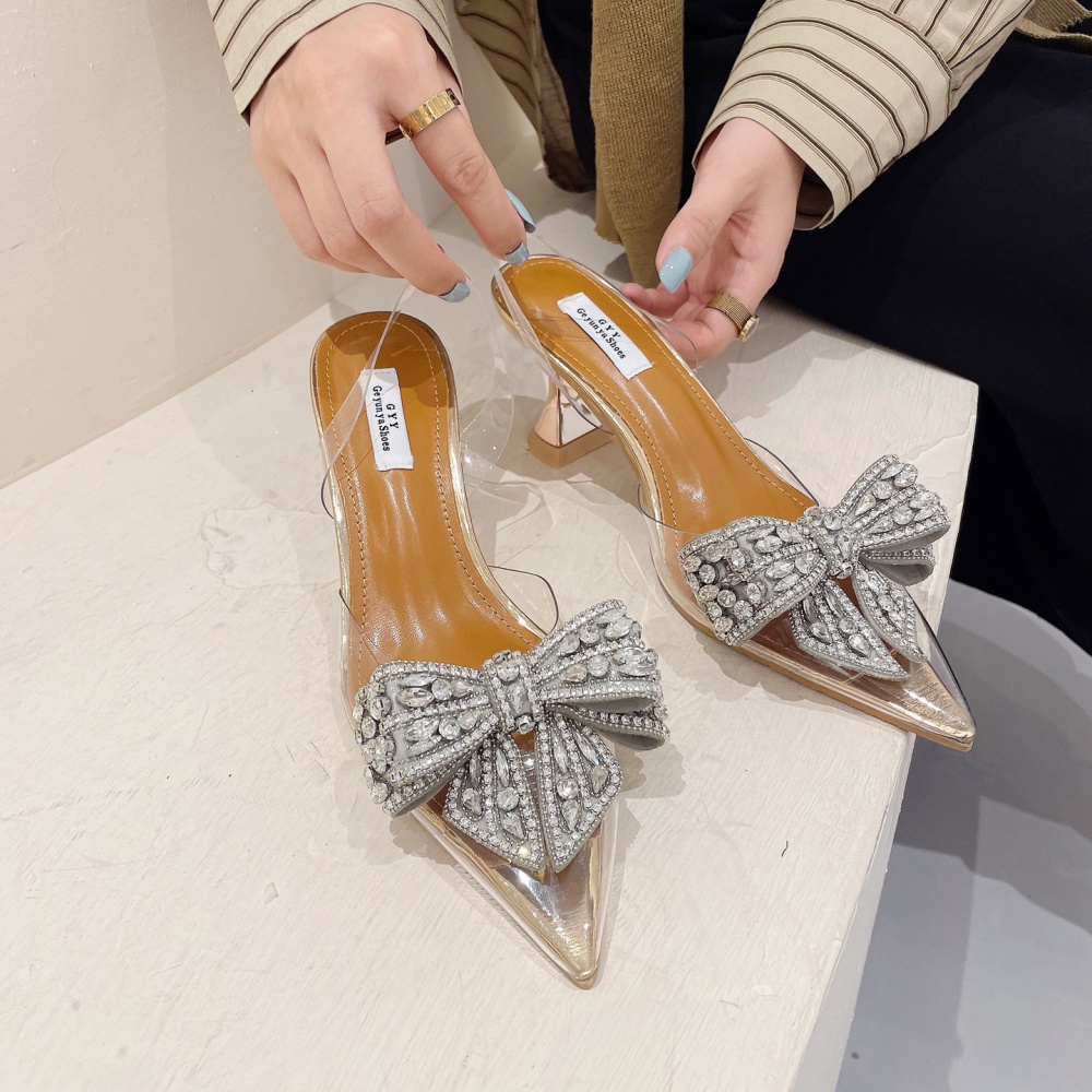 Fine-root pointed rhinestone European style bow shoes
