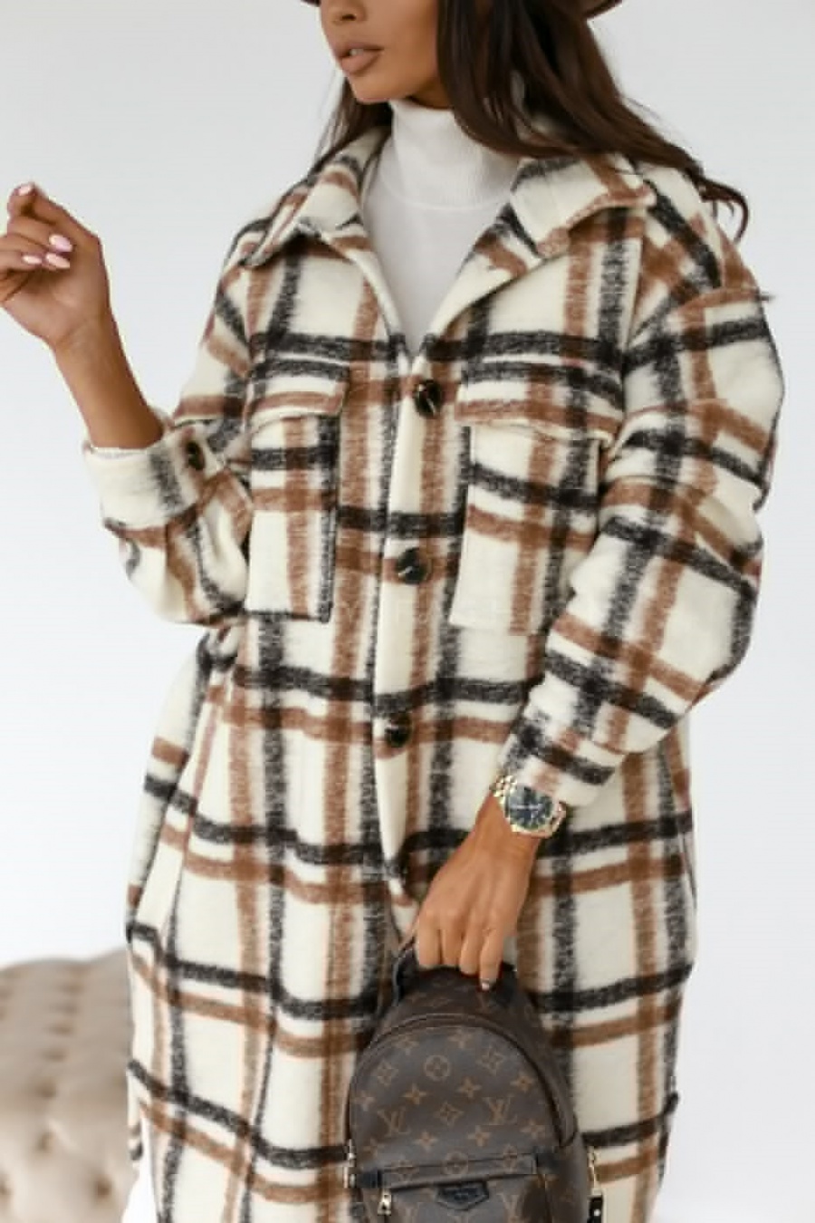 Casual long sleeve European style long lapel woolen coat