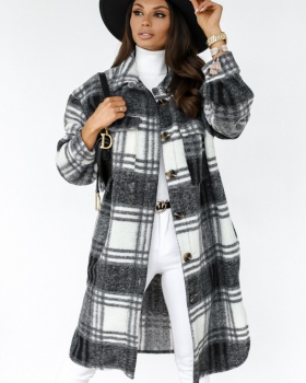 Casual long sleeve European style long lapel woolen coat