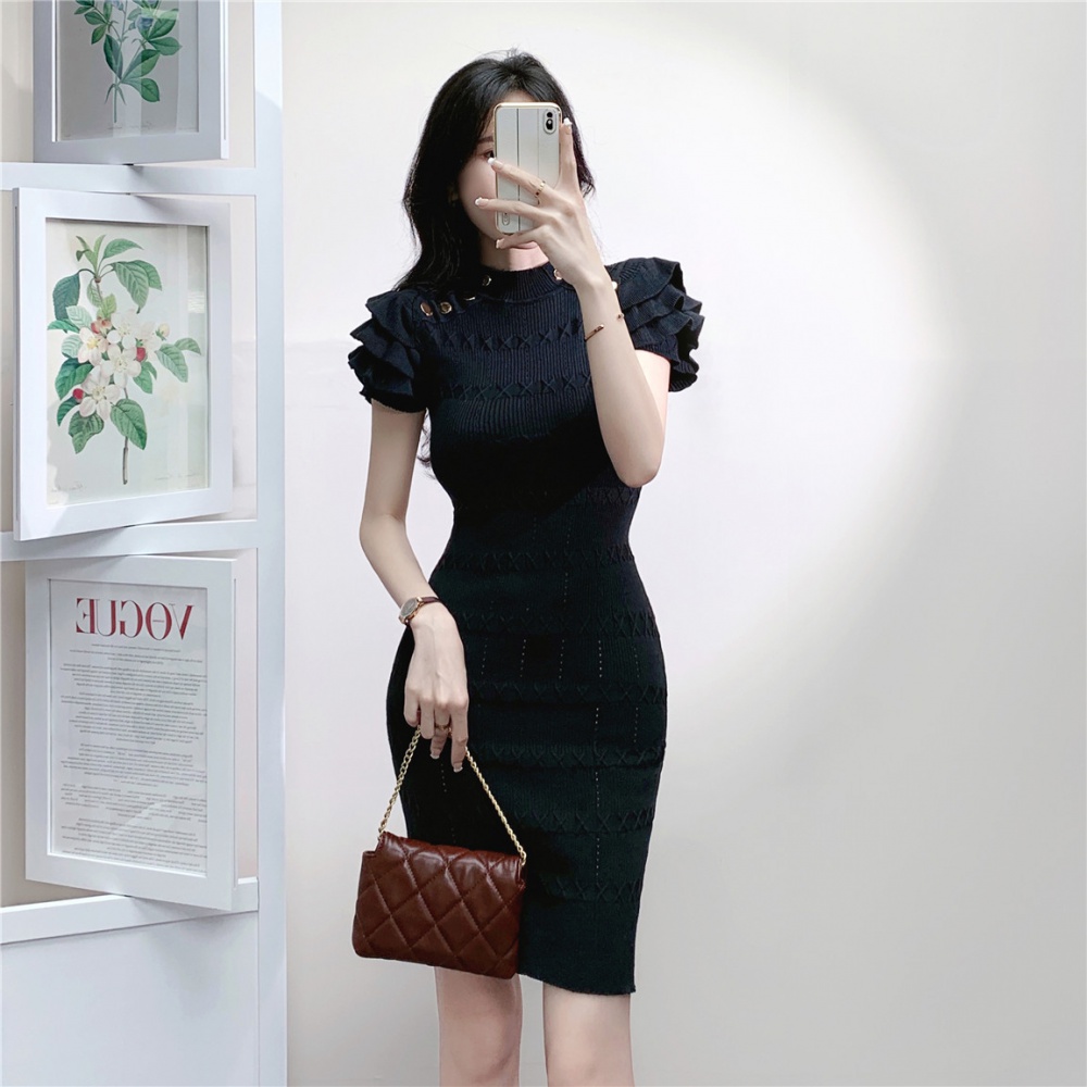 Elasticity metal buckles knitted dress for women