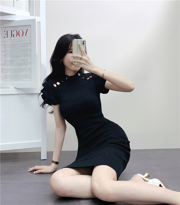 Elasticity metal buckles knitted dress for women