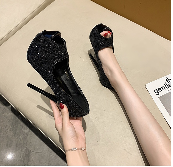 Low fashion fish mouth shoes high-heeled nightclub platform