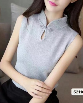 Chinese style knitted tops slim cstand collar vest