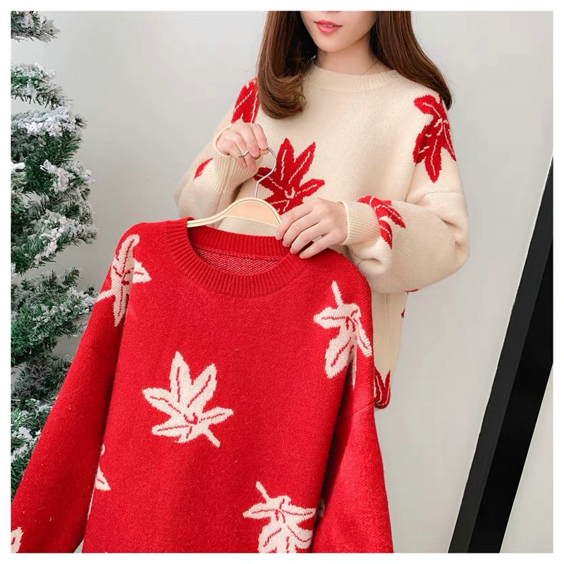 Pullover red autumn and winter sweater knitted lazy tops