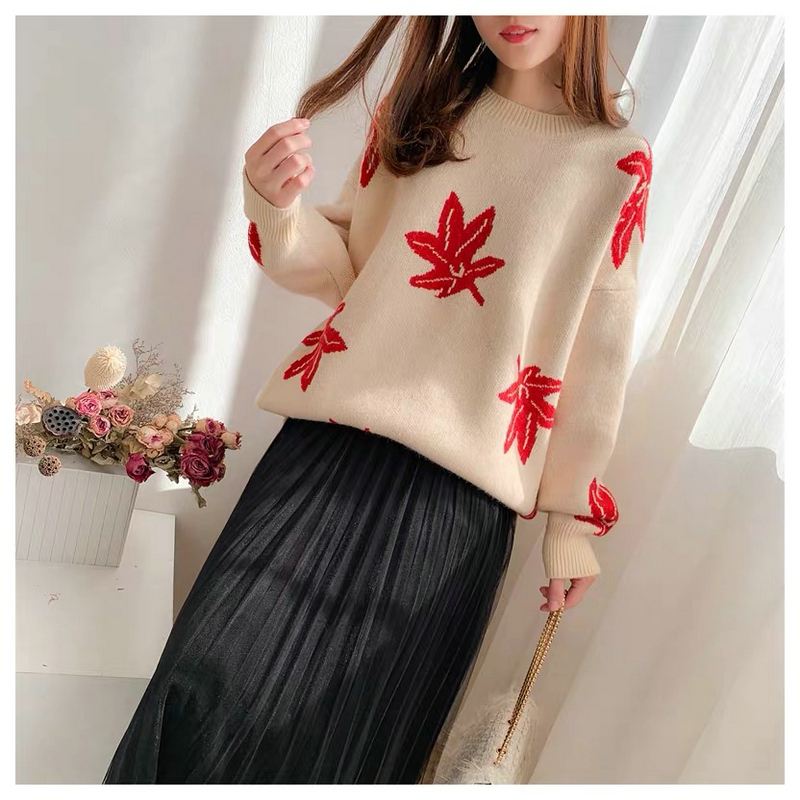 Pullover red autumn and winter sweater knitted lazy tops