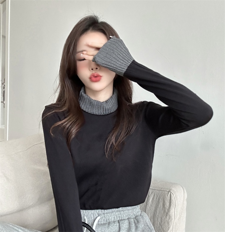 Mixed colors sweater autumn and winter bottoming shirt