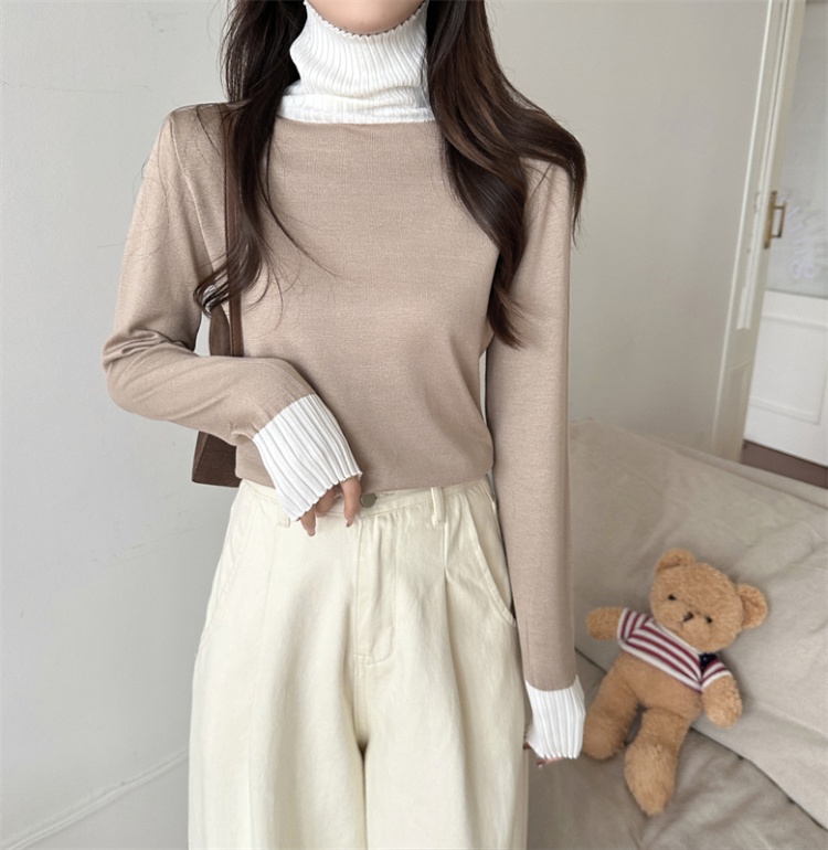 Mixed colors sweater autumn and winter bottoming shirt