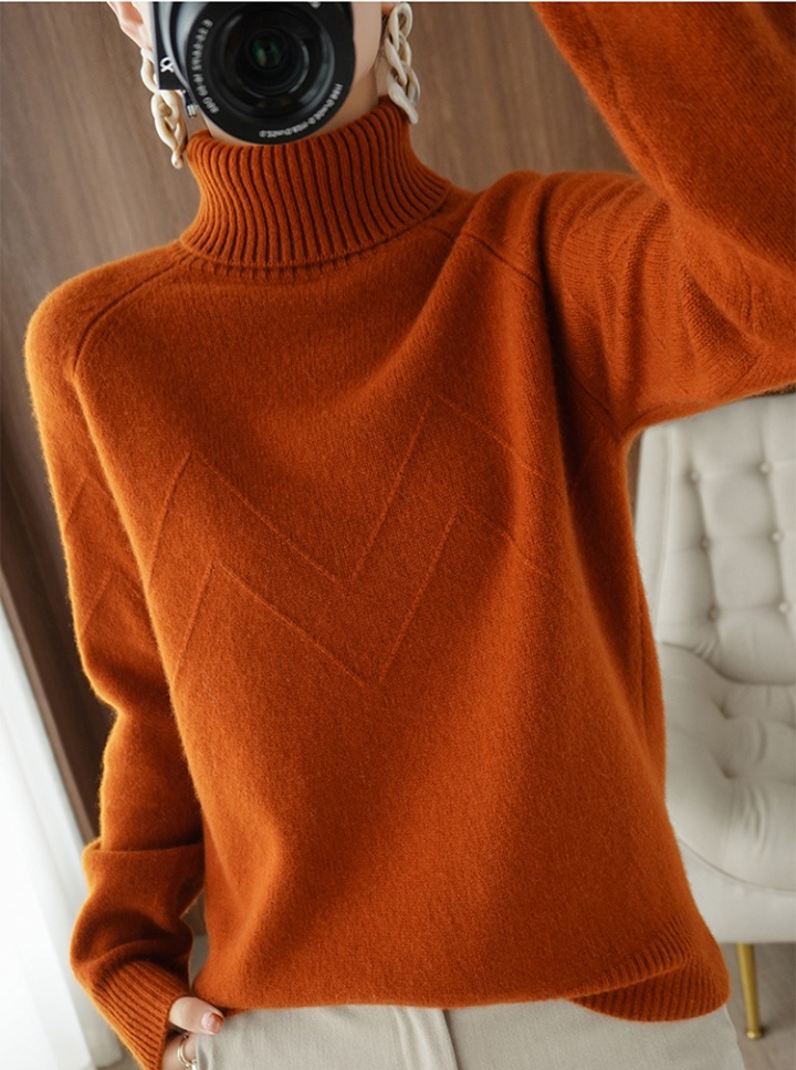 Loose knitted high collar sweater for women