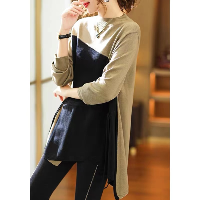 Splice autumn and winter sweater Pseudo-two tops