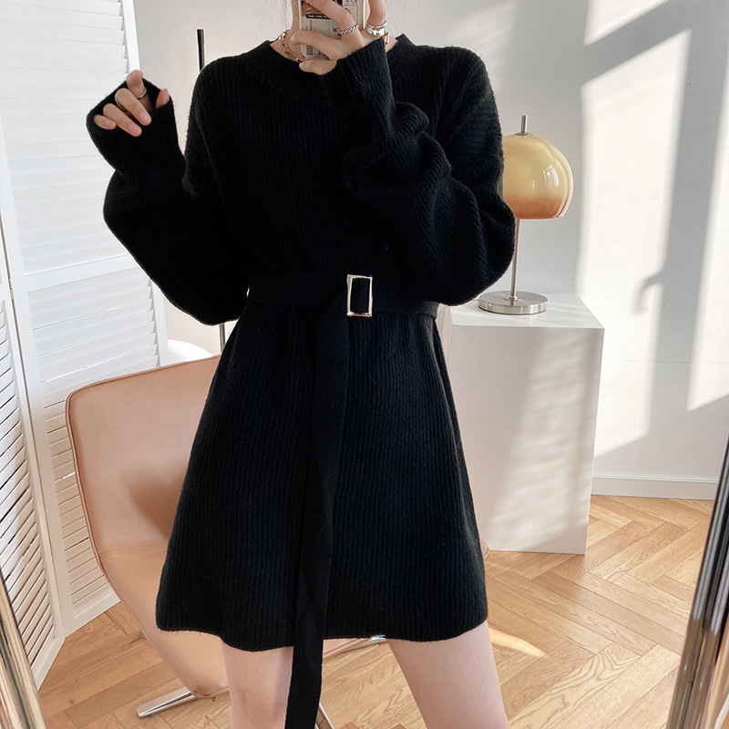 Autumn and winter long sweater knitted pullover dress