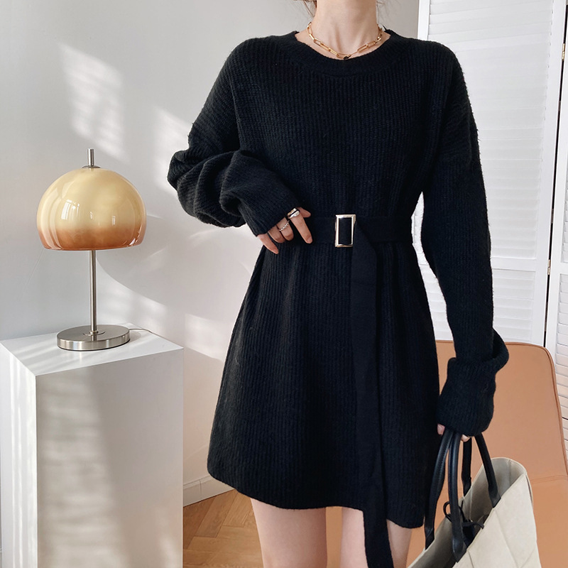 Autumn and winter long sweater knitted pullover dress