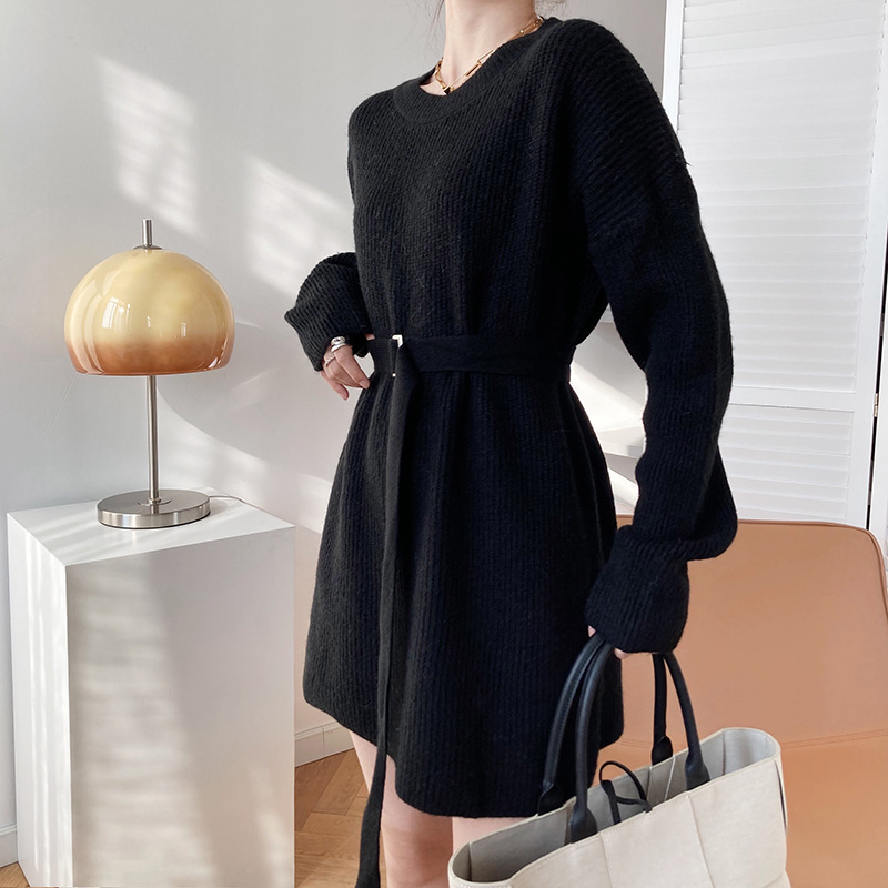 Autumn and winter long sweater knitted pullover dress