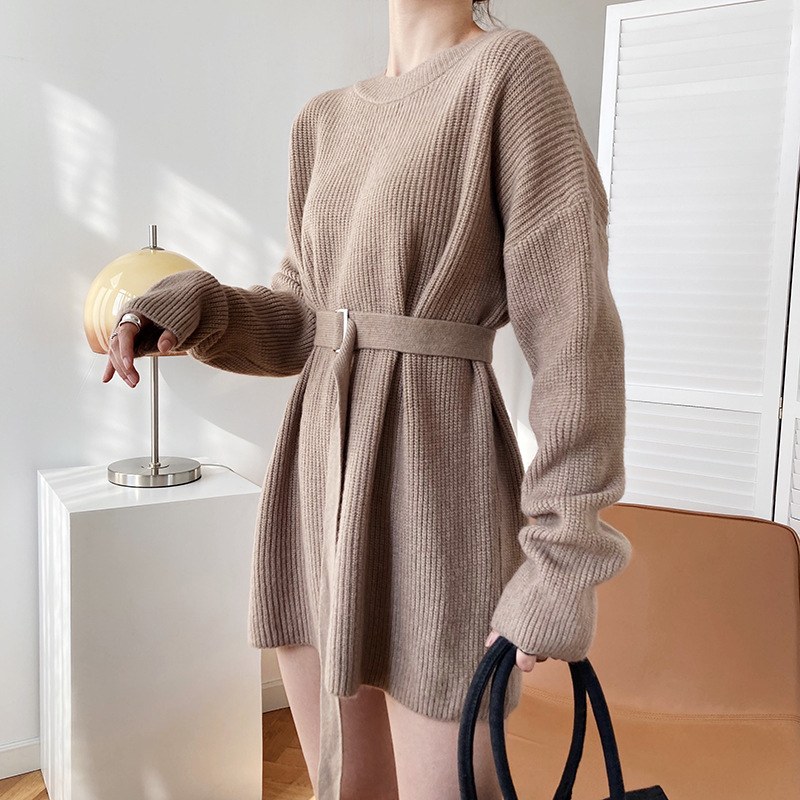 Autumn and winter long sweater knitted pullover dress