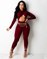Autumn and winter sexy bandage cross European style jumpsuit