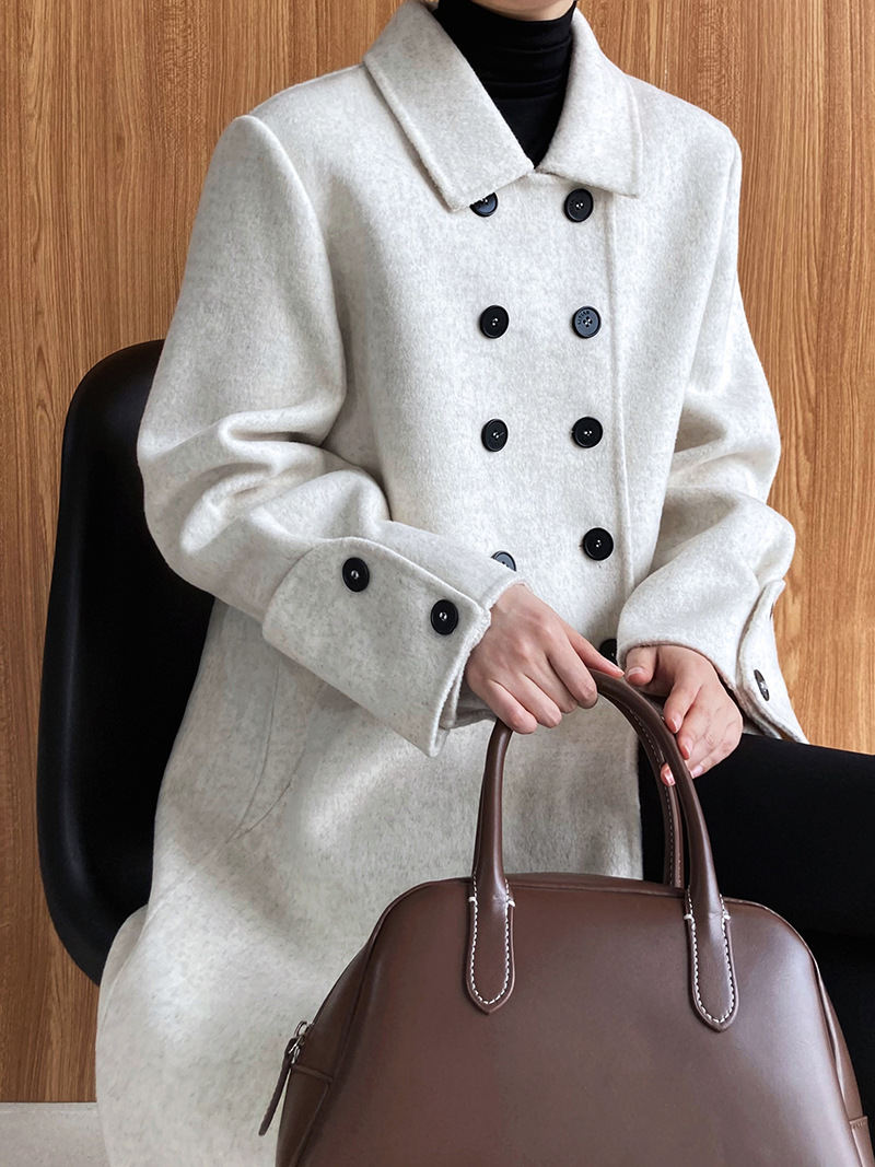 Double-breasted wool overcoat long woolen coat for women