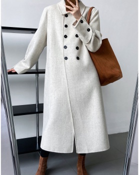 Double-breasted wool overcoat long woolen coat for women