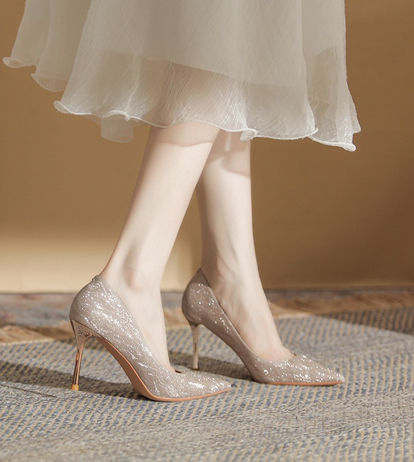 Pointed bride shoes fine-root crystal wedding shoes
