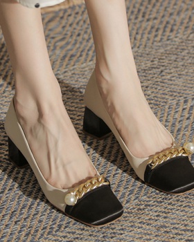 Metal thick high-heeled shoes middle-heel shoes for women