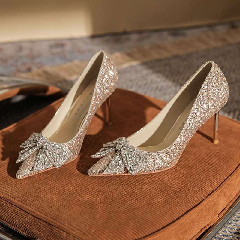 Rhinestone wedding shoes crystal high-heeled shoes for women