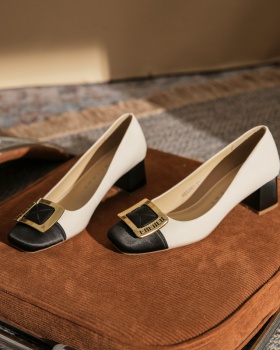 Sheepskin thick high-heeled shoes square head shoes