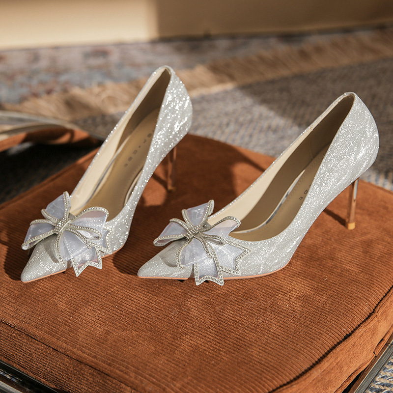 Bride bridesmaids shoes crystal fine-root high-heeled shoes