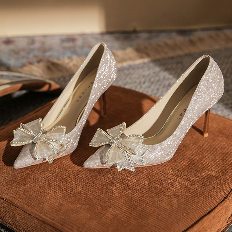 Bride bridesmaids shoes crystal fine-root high-heeled shoes