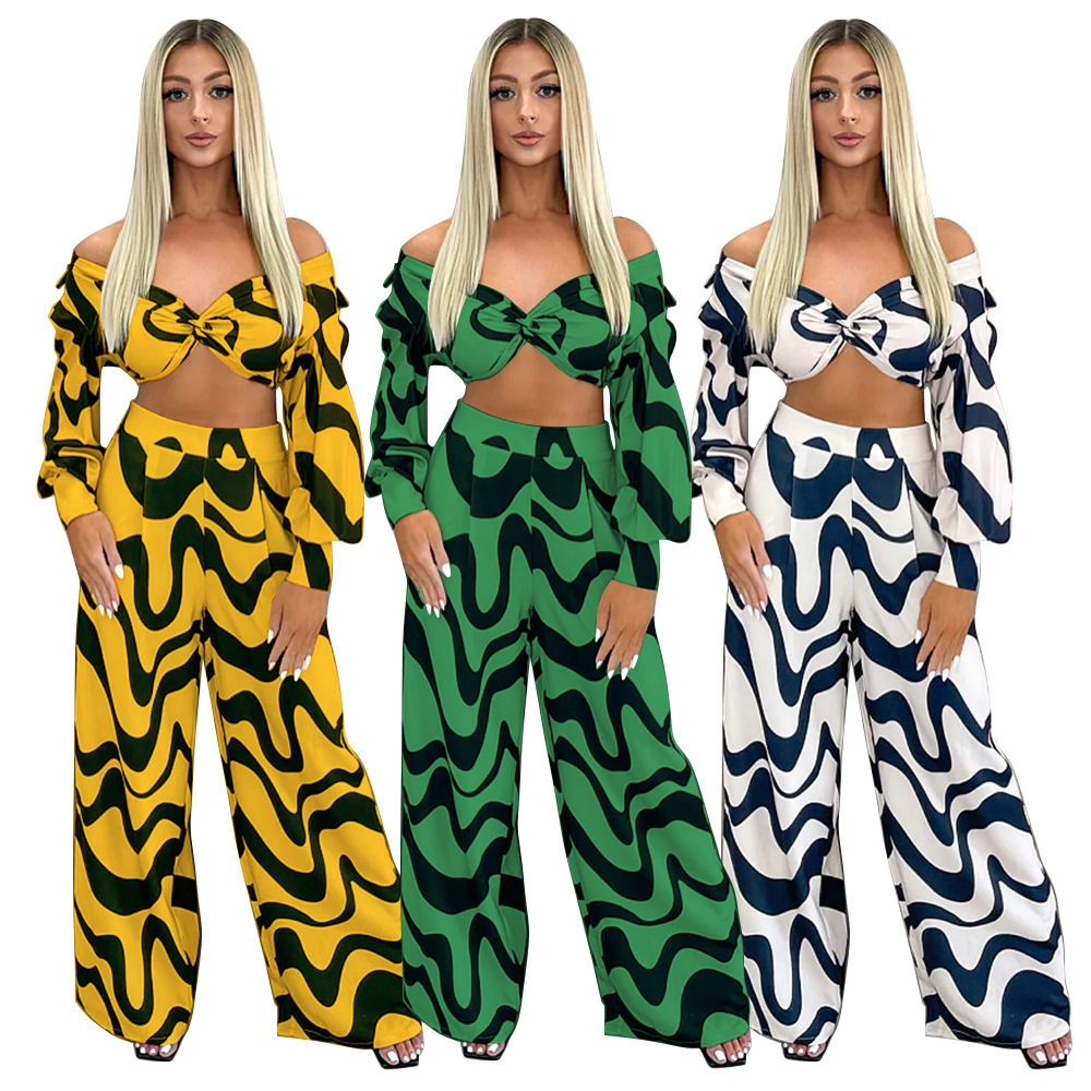 Pattern strapless sexy casual pants 2pcs set for women