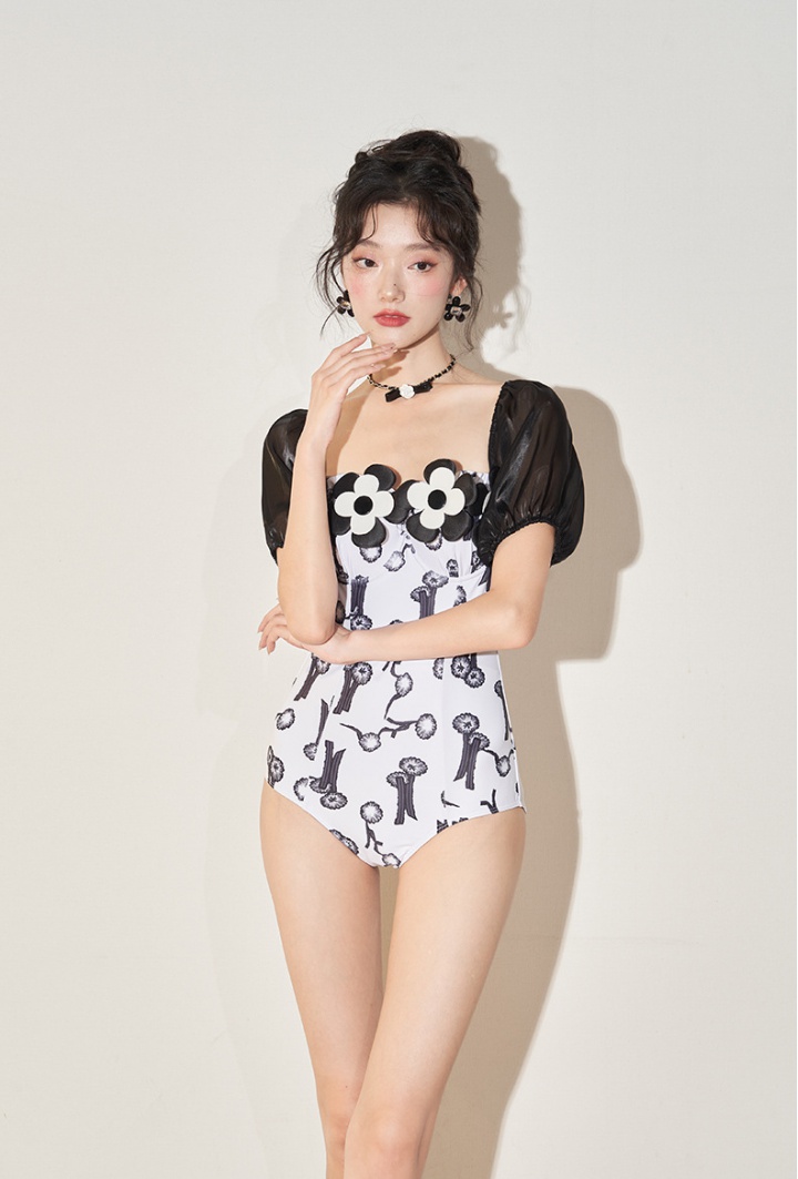 Conjoined slim vacation conservatism swimwear for women