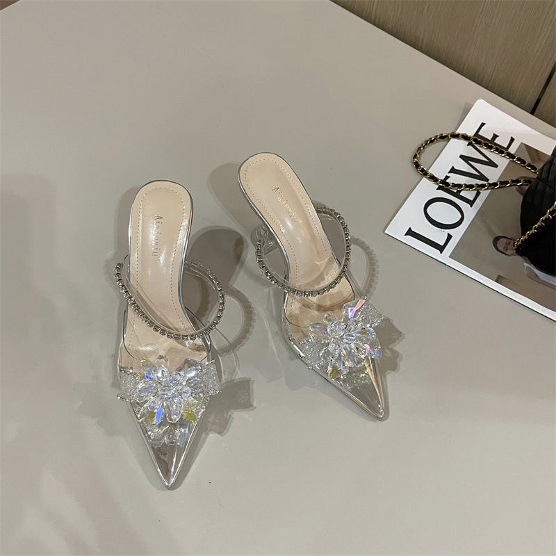 Rhinestone flowers fashion transparent shoes