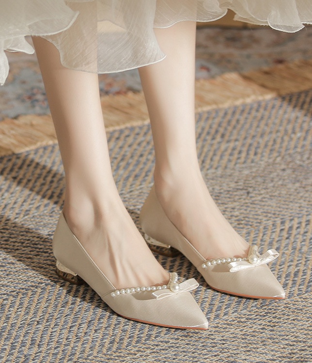 Flat low wedding dress France style thick shoes