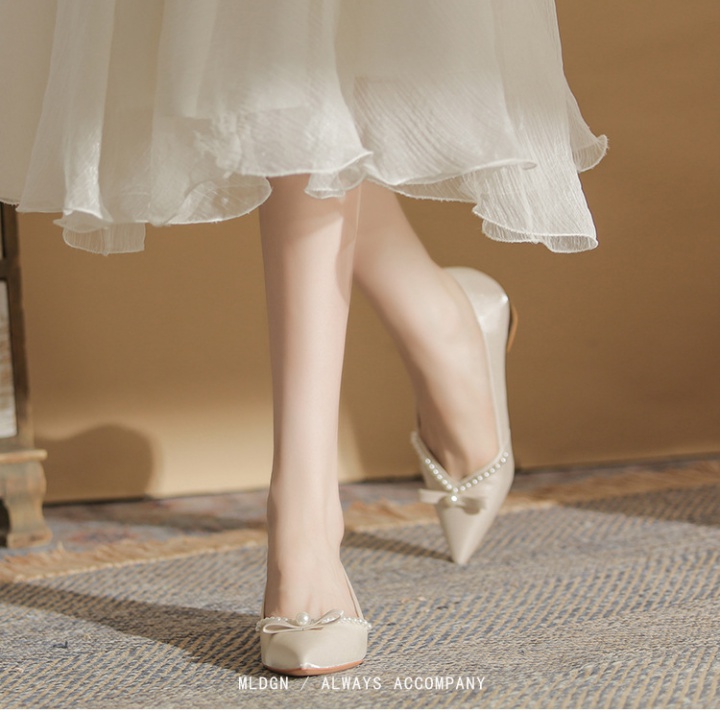 Flat low wedding dress France style thick shoes