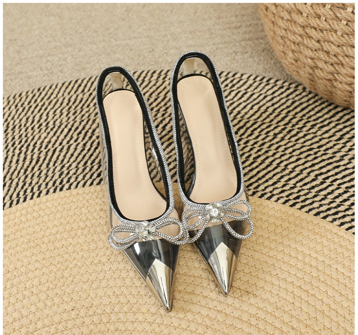Middle-heel bow pointed fashion low shoes for women