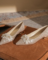 Pointed low crystal flattie pearl thick shoes for women