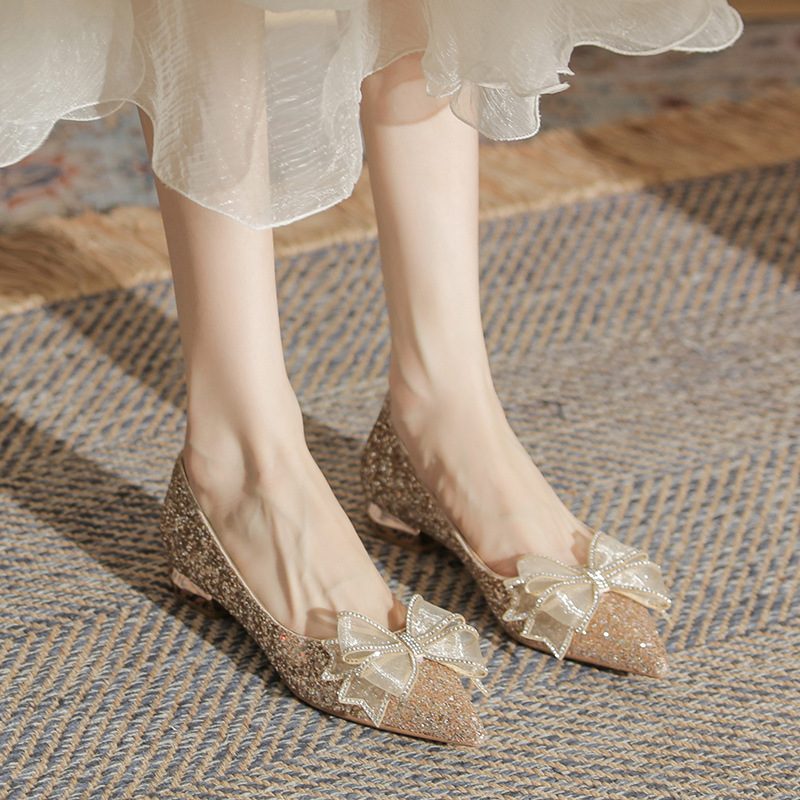 Rhinestone bride shoes crystal bow flattie for women