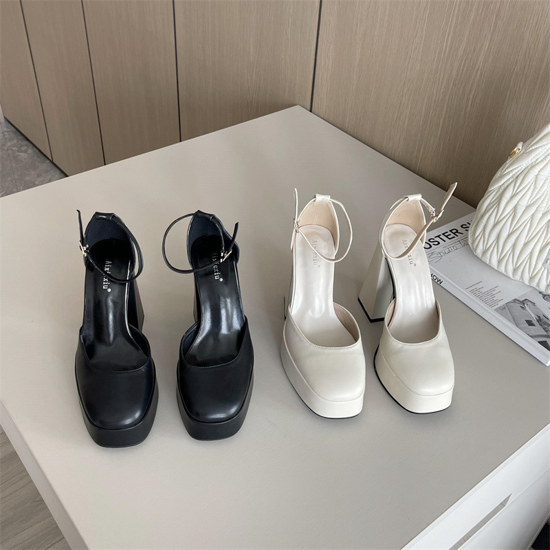 Simple high-heeled European style thick shoes for women