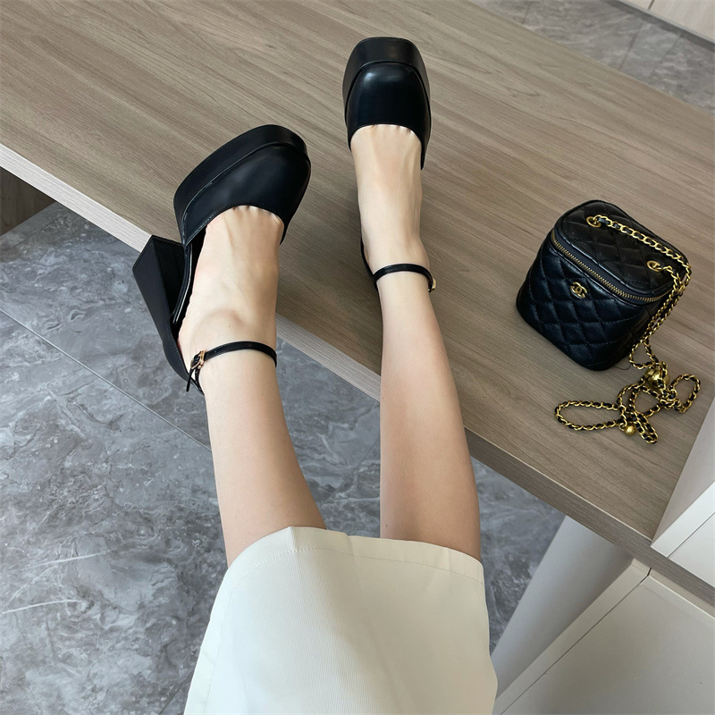 Simple high-heeled European style thick shoes for women