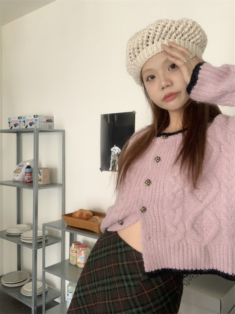 Mixed colors lazy cardigan knitted sweater for women