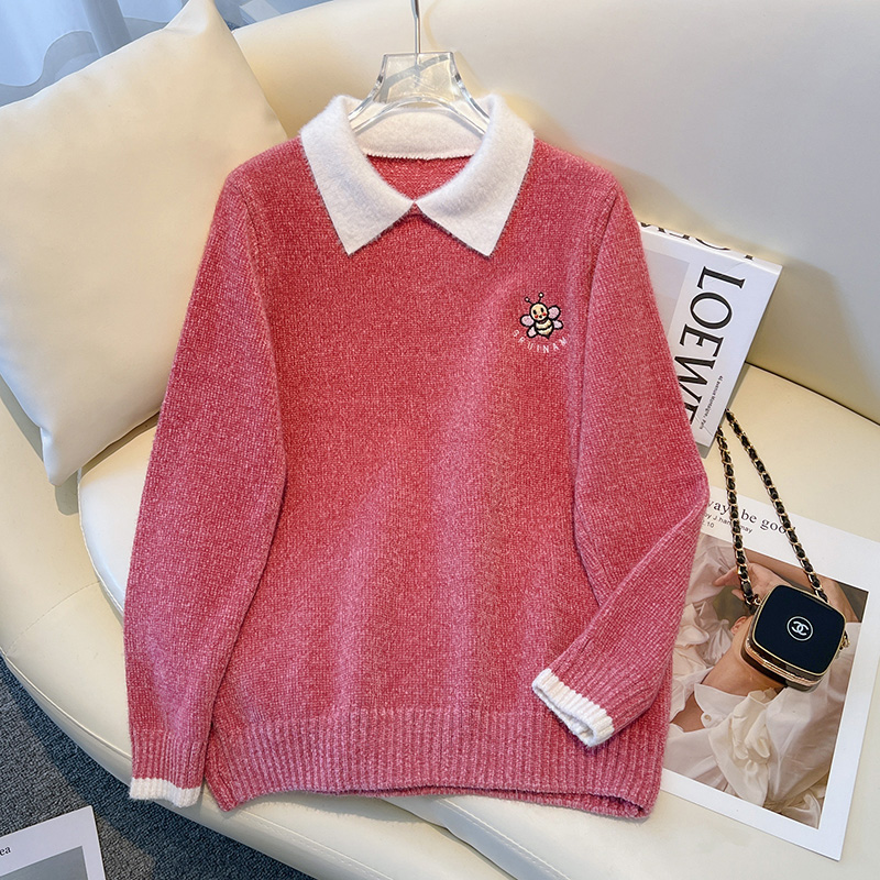 Doll collar embroidery sweet sweater for women