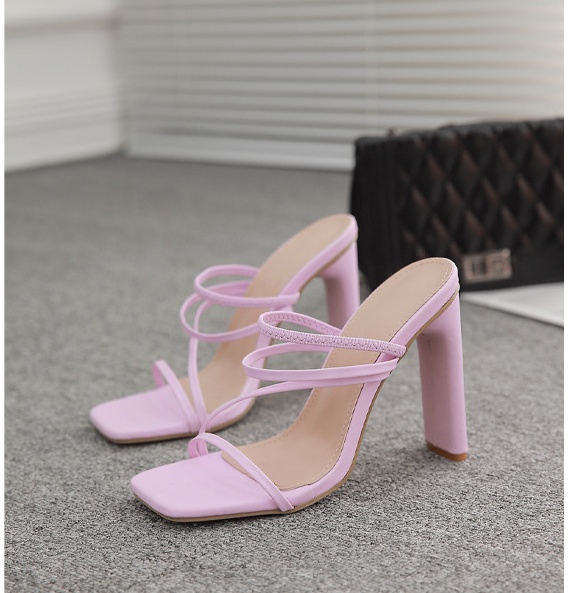 Fine band fashion thick high-heeled low sandals