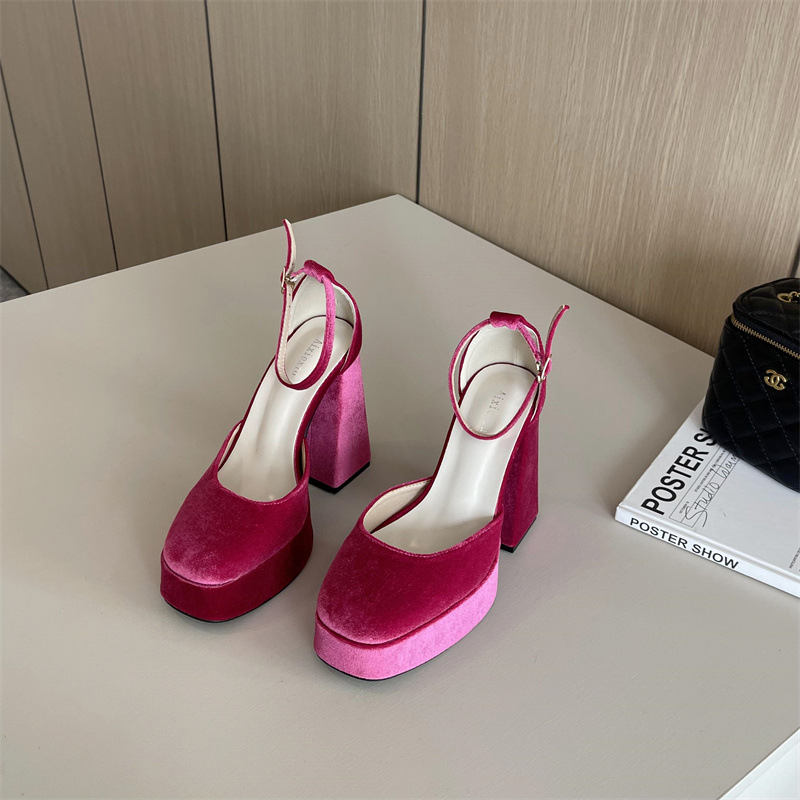 Low square head thick high-heeled four seasons shoes