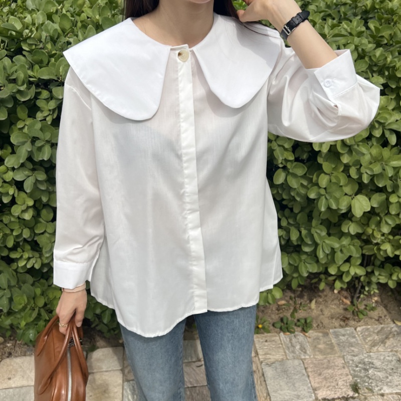 Loose back pleated tops doll collar shirt