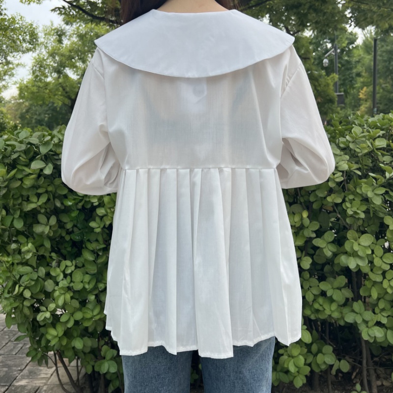 Loose back pleated tops doll collar shirt