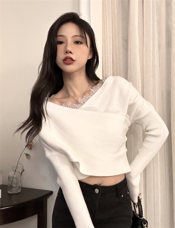 Splice short bottoming shirt lace sweater