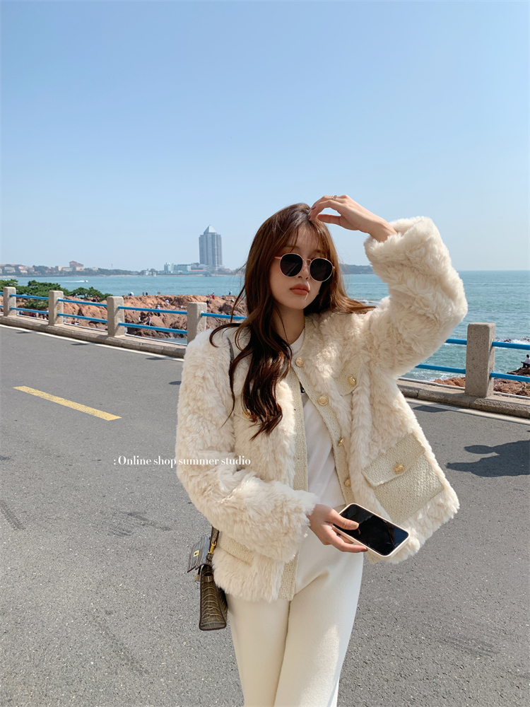 Lambs wool jacket temperament thick coat for women