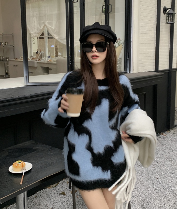 Round neck dyeing autumn and winter knitted plush pullover tops